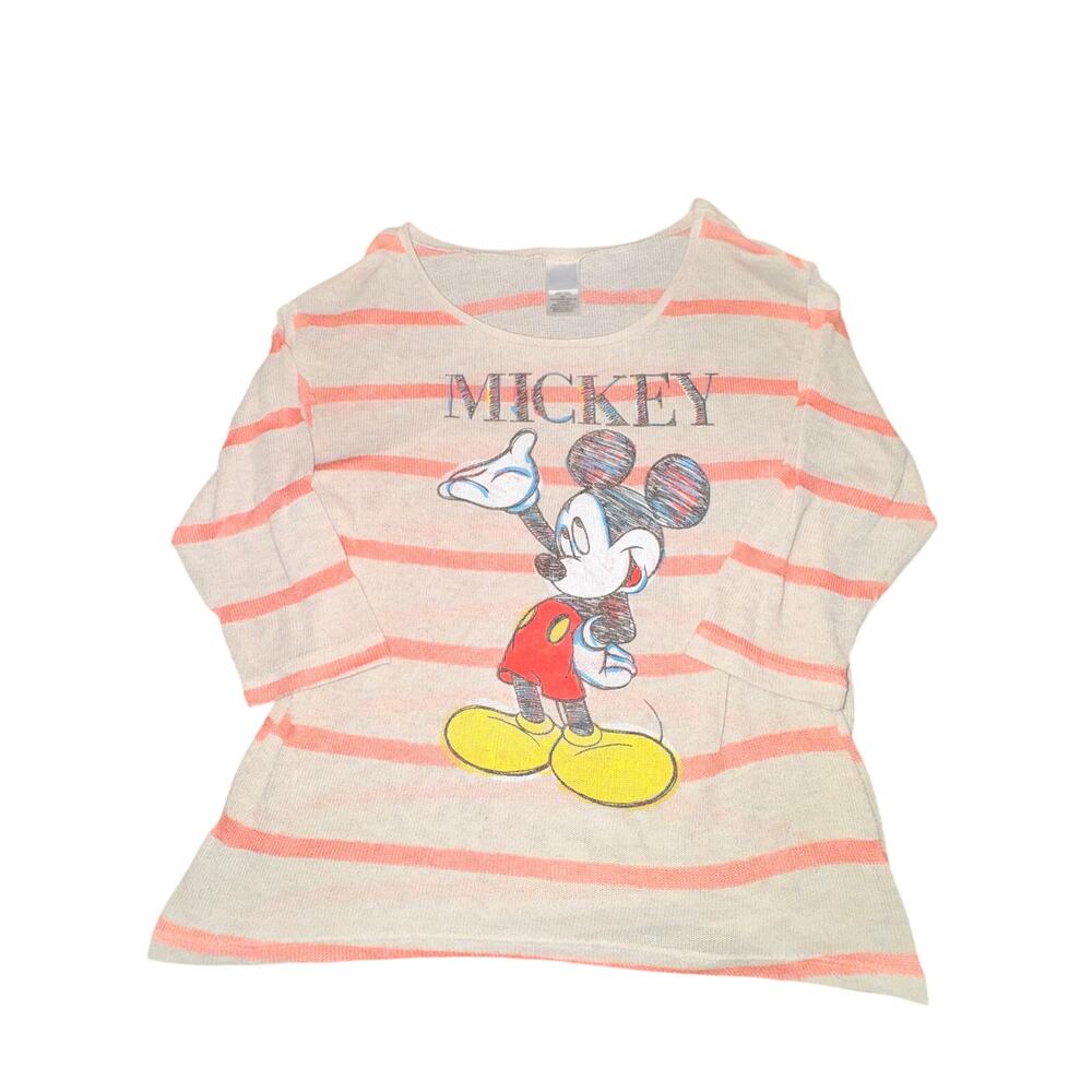 Disney Jerry Leigh Shirt Women's Size XL Beige Coral Striped 3/4 Sleeve Sheer